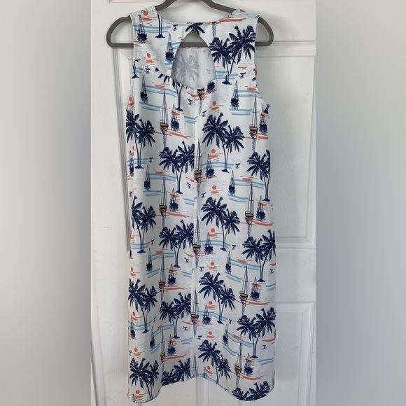 Nautical Palm Print Midi Dress with Pockets - Picture 6 of 6